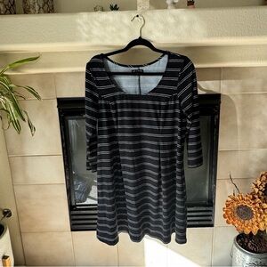 As U Wish Black and White Striped Long Sleeve Dress